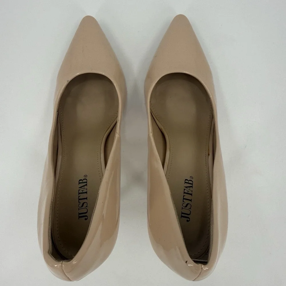 JustFab Lyssa Women's 9.5 Nude Patent Pointed Toe Stiletto Pumps Heels
